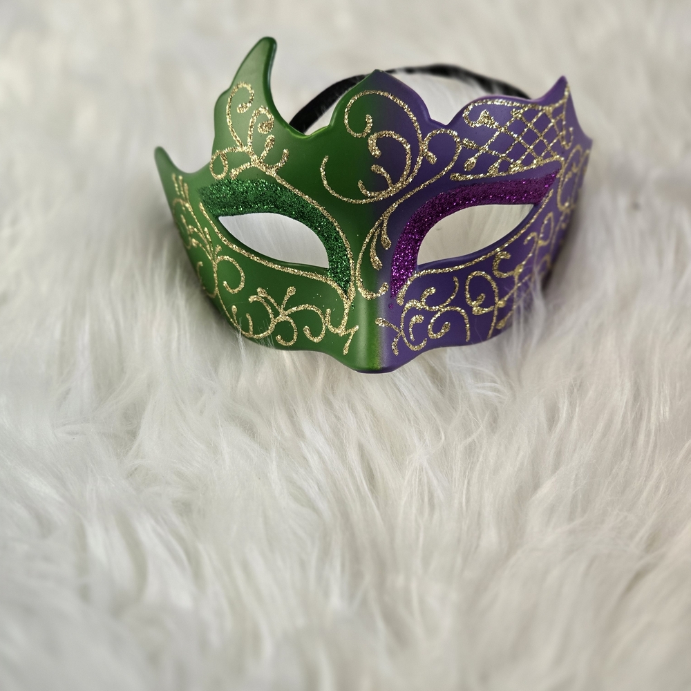 Green and Purple Masquerade Mask Mardi Gras